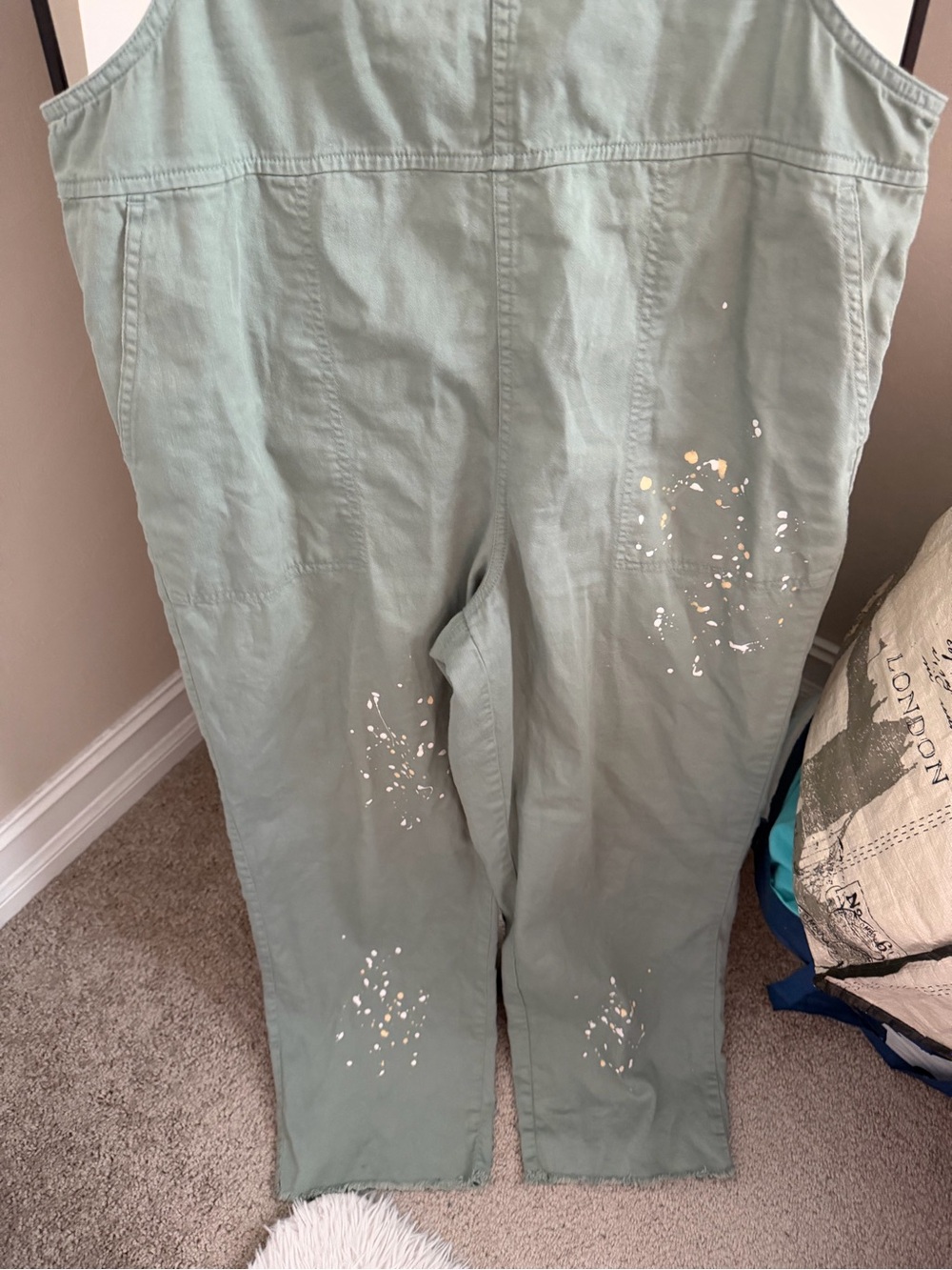 aerie Sage Green Painter-Style Overalls Jumpsuit - Picture 3 of 5